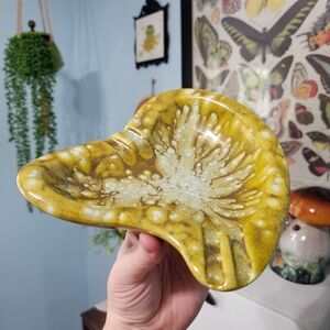 Vintage 70's Groovy Chartreuse Drip Glaze Ashtray Art Dish